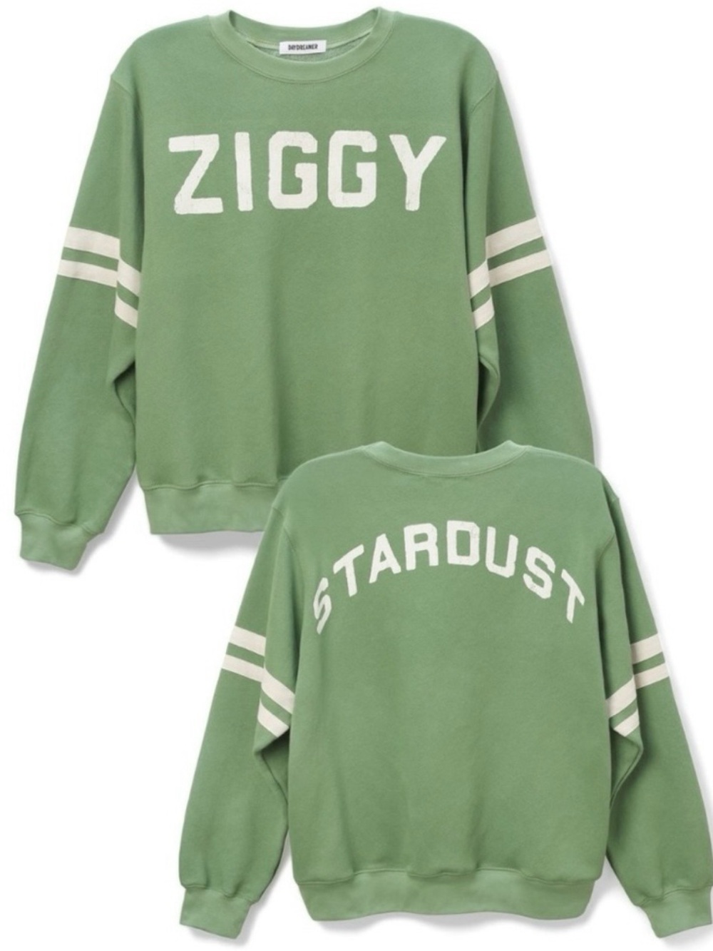 Daydreamer David Bowie Ziggy Stardust Varsity Sweatshirt in Stone Green OS
